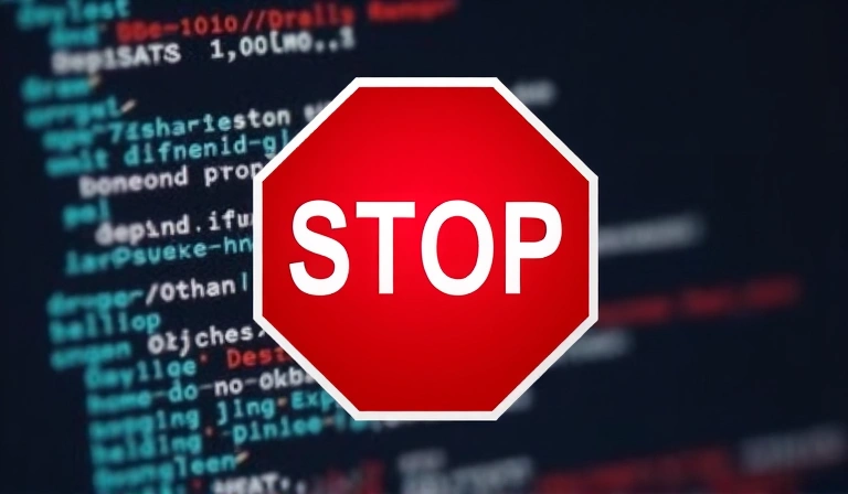 A 'Stop' sign superimposed over a digital interface, representing prohibited online activity