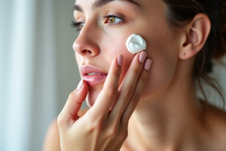 Woman applying natural face cream